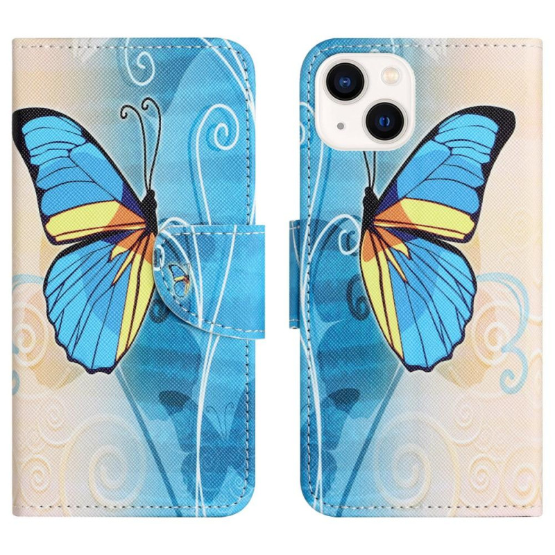 For iPhone 15 Wallet Stand Case Pattern Phone Cover - Butterfly