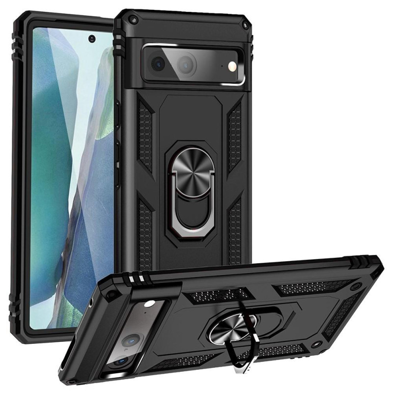 Google Pixel 7 Shockproof TPU + PC Kickstand Phone Case Car Mount Metal Sheet - Black