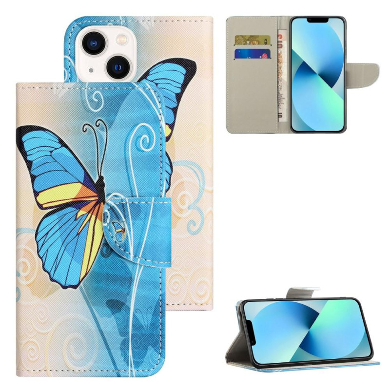 For iPhone 15 Wallet Stand Case Pattern Phone Cover - Butterfly