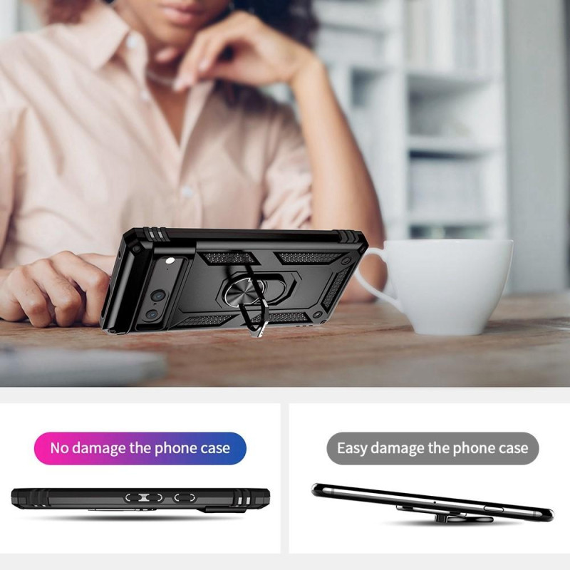 Google Pixel 7 iskunkestävä TPU+PC Kickstand - puhelinkotelo autoteline metallilevy - musta