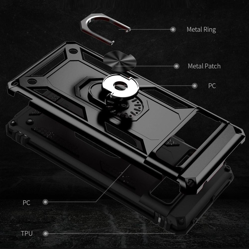 Google Pixel 7 Shockproof TPU + PC Kickstand Phone Case Car Mount Metal Sheet - Black