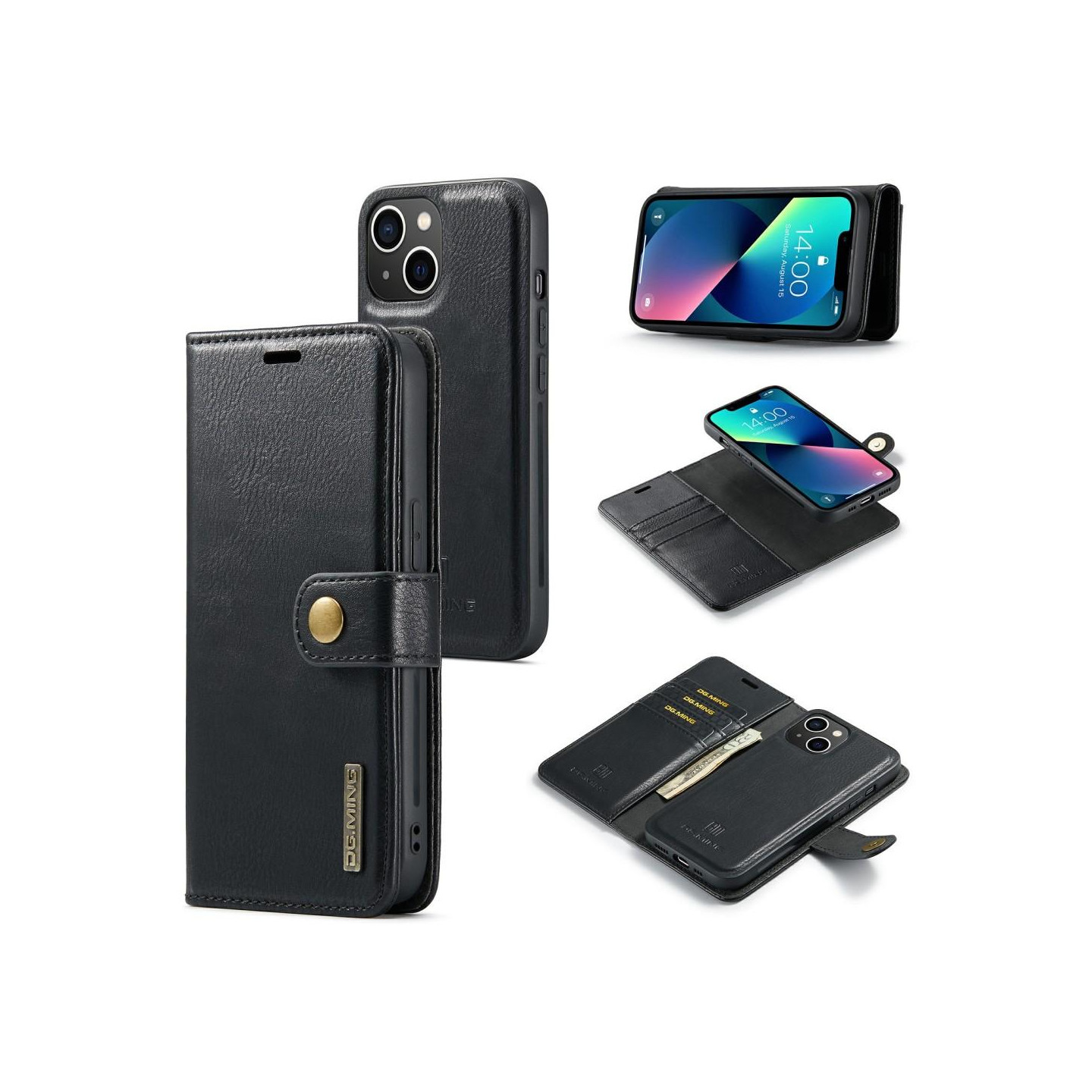 DG.MING iPhone 15:lle Irrotettava 2 - in - 1 - lompakkokuori