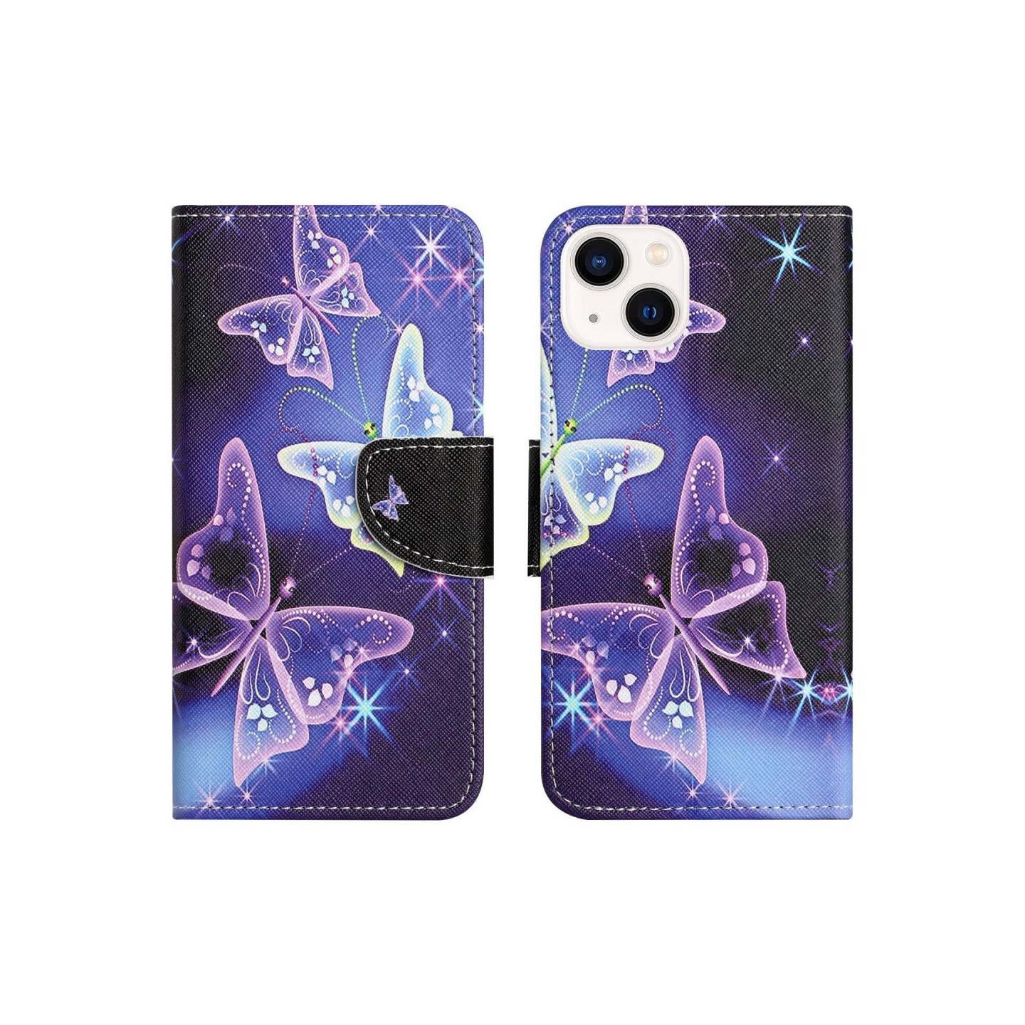 iPhone 15 Lompakkotelineen kotelo Kuviollinen Puhelinkansi - Perhoset