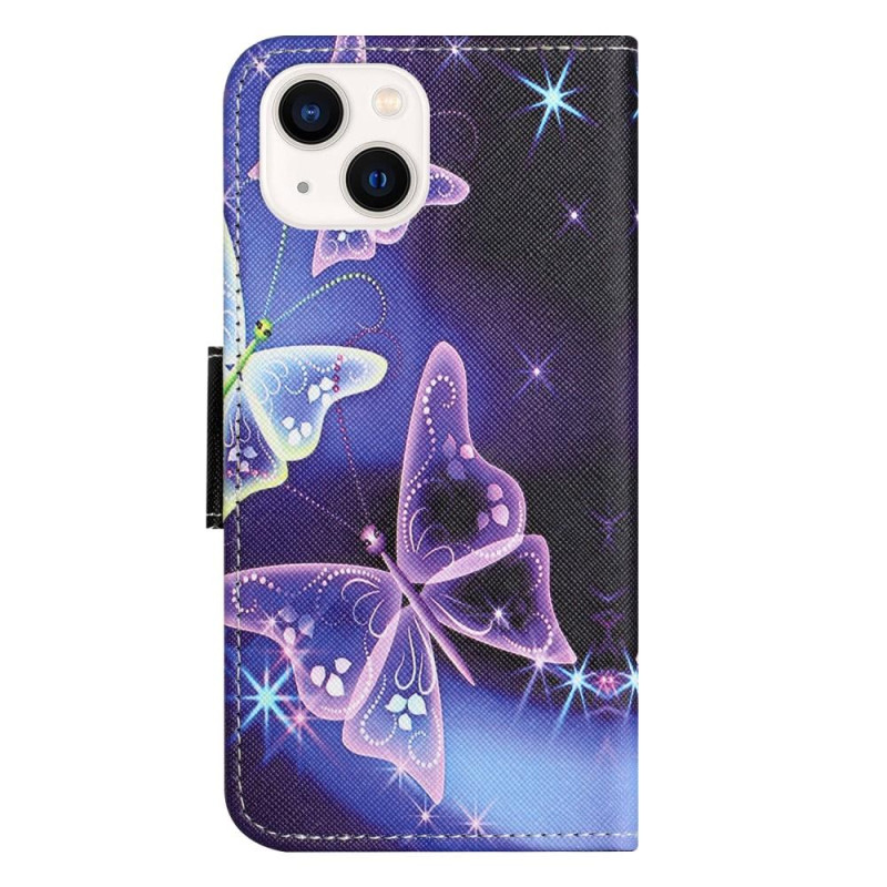 For iPhone 15 Wallet Stand Case Pattern Phone Cover - Butterflies