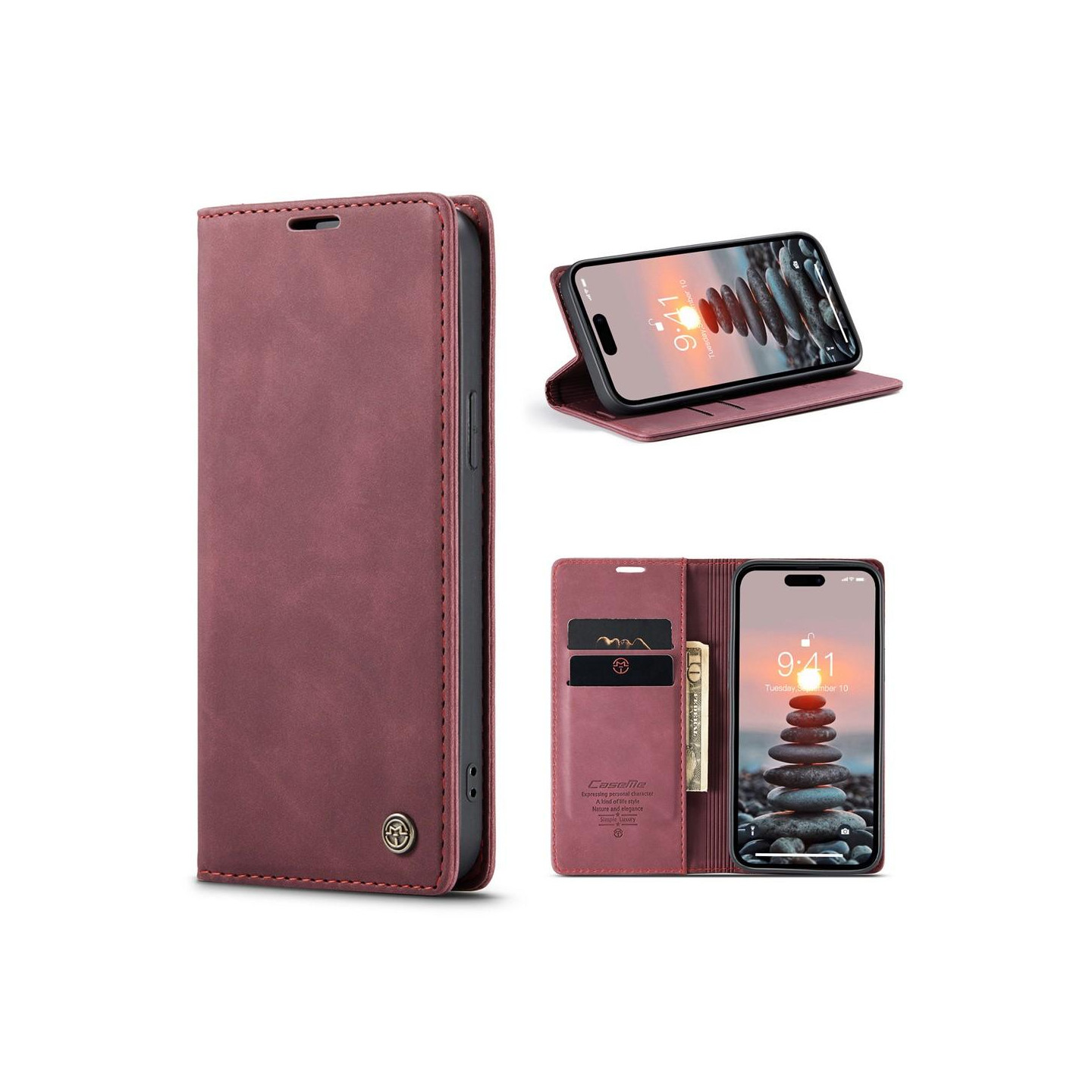 CASEME Retro Lompakkokotelo iPhone 15 Pro Max - Punainen