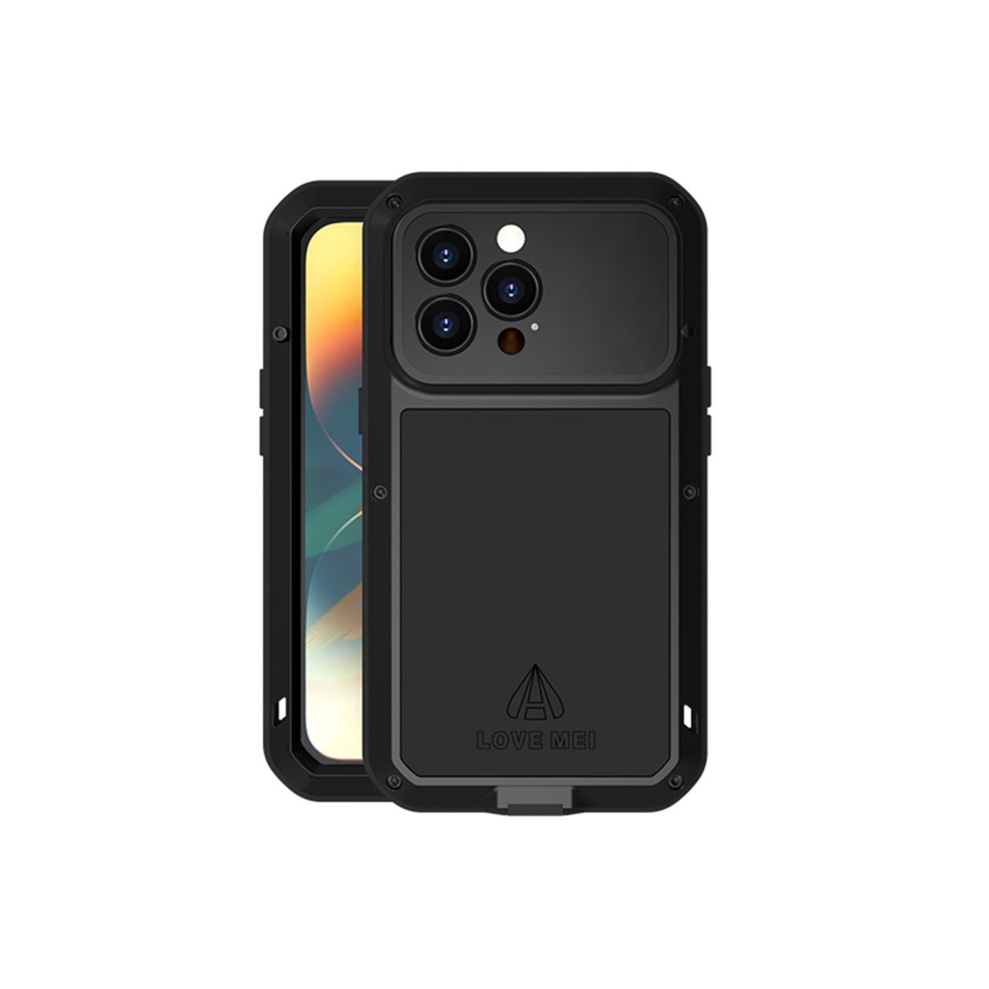 iPhone 14 Pro LOVE MEI Powerful Shockproof Case Metal+Silicone+Tempered Glass