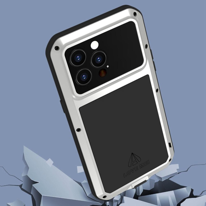 iPhone 14 Pro LOVE MEI kraftig støtsikkert deksel metall+silikon herdet glass