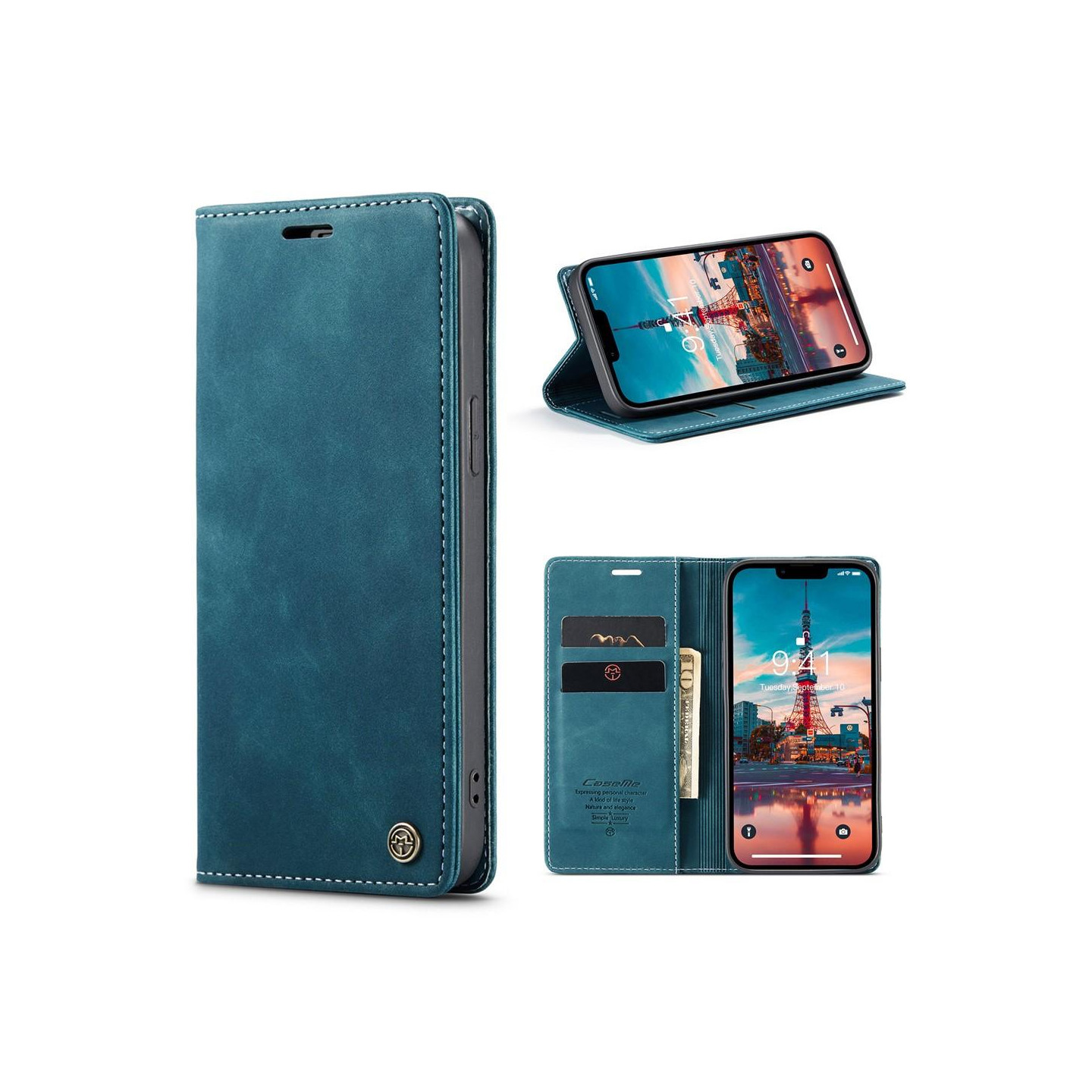 CASEME Retro Wallet Case for iPhone 15 Plus - Blue