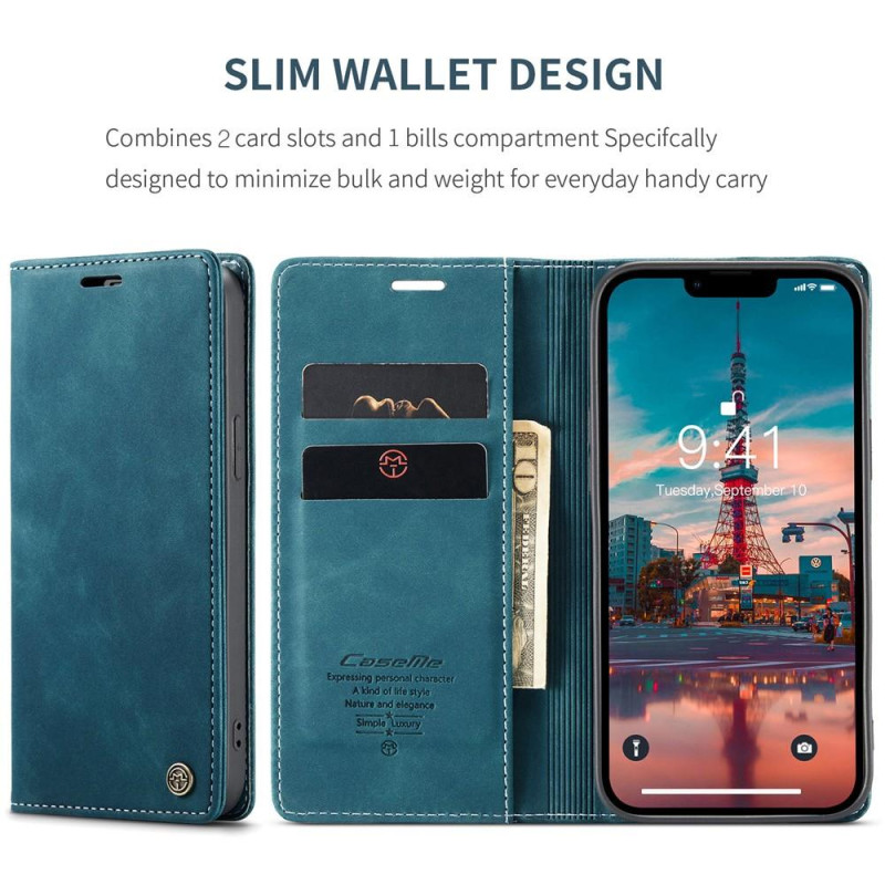 CASEME Retro Wallet Case for iPhone 15 Plus - Blue