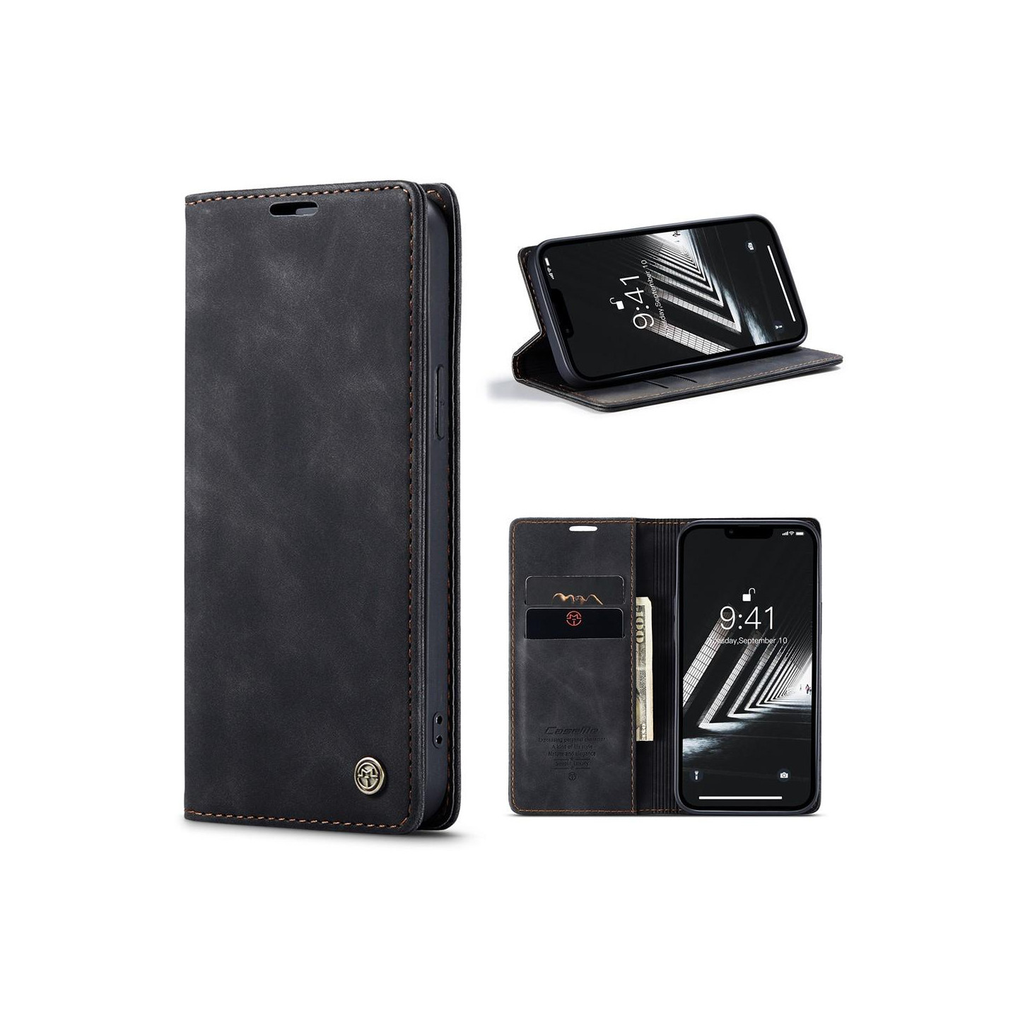 CASEME Retro Lompakkokotelo iPhone 15 Plus - Musta