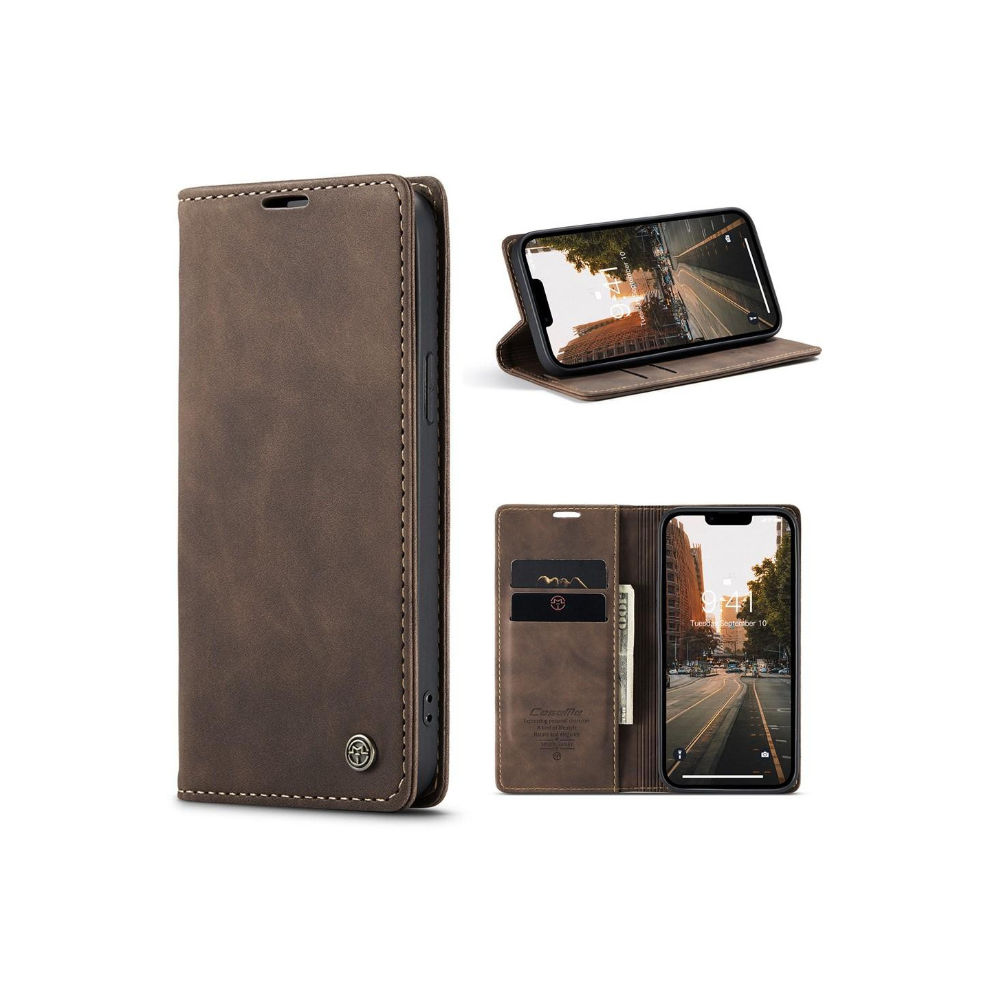 CASEME Retro tegnebog taske til iPhone 15 - Kaffe