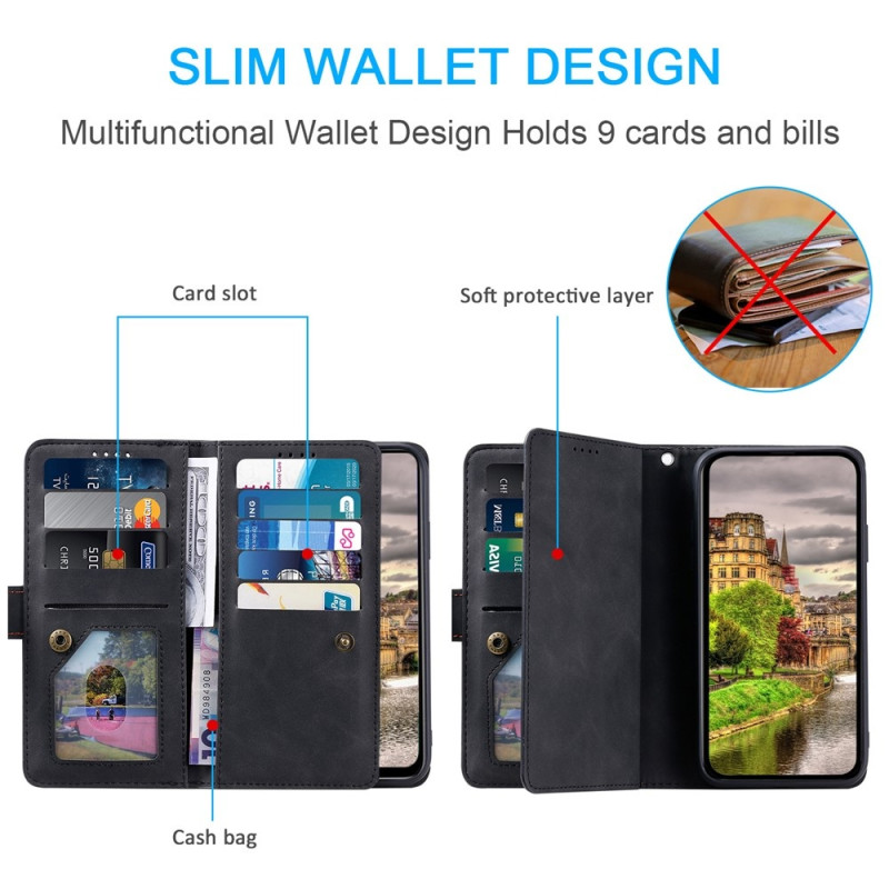 For Google Pixel 10 Pro / 10 / 9 Pro / 9 Case Zipper Pocket PU Leather Phone Cover with 9 Card Slots