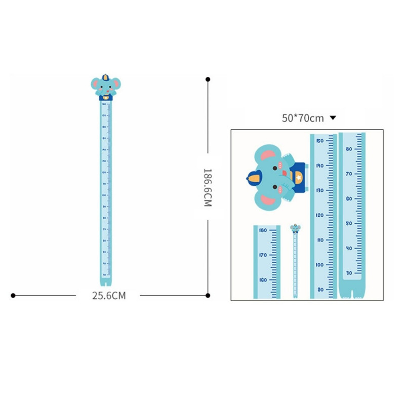 Veggklistremerke for mål av vekstlengde - Vekstdiagram - Elefant