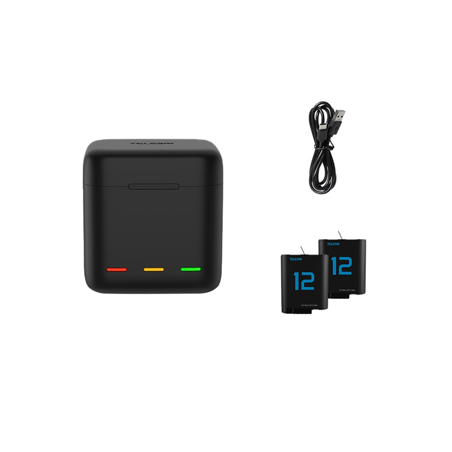 TELESIN S0-BCG-04-TGP for GoPro Hero 12/11/10/9 Charging Case with 2 Batteries