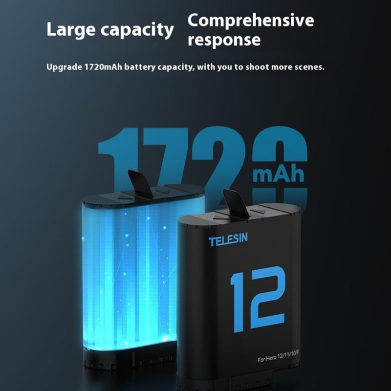 TELESIN S0-BCG-04-TGP til GoPro Hero 12/11/10/9 opladningsetui med 2 batterier