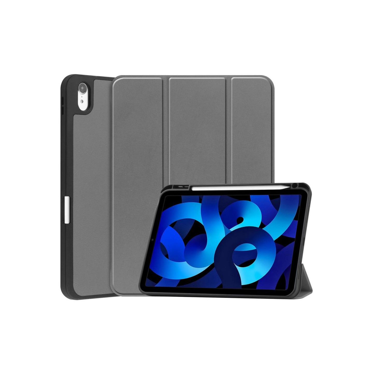 Tri - fold Stand Case for iPad 10.9 (2022) Tablet Cover Pen slot - Grey