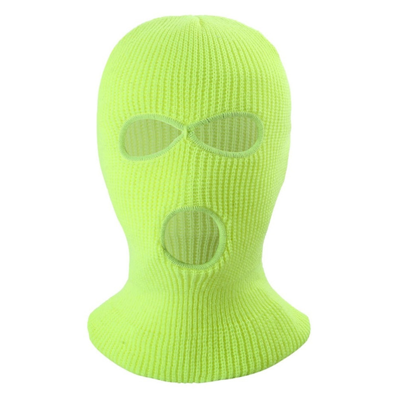 Vinter Helansikte Mask Tre - håls Balaclava Stickad Hatt Hals Damask - Fluorescerande gul