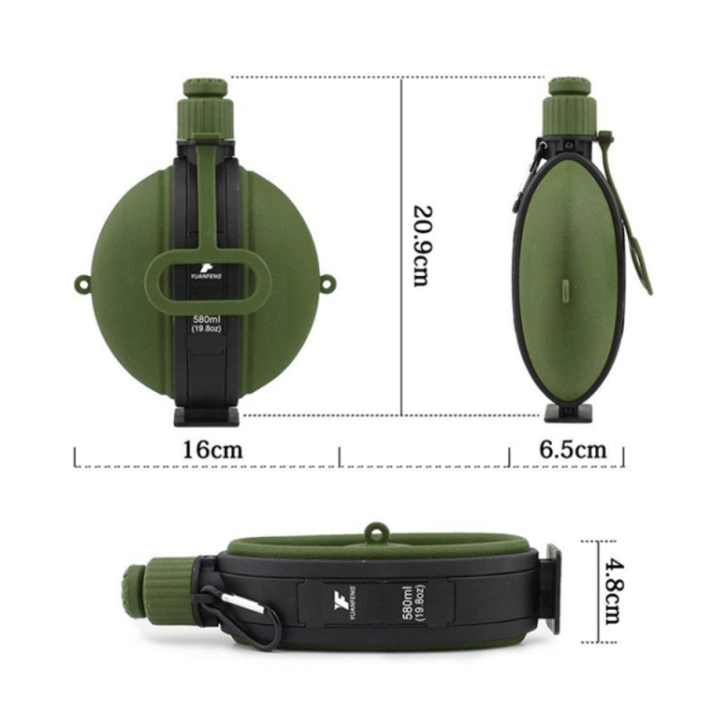 580 ml collapsible silicone water bottle with compass