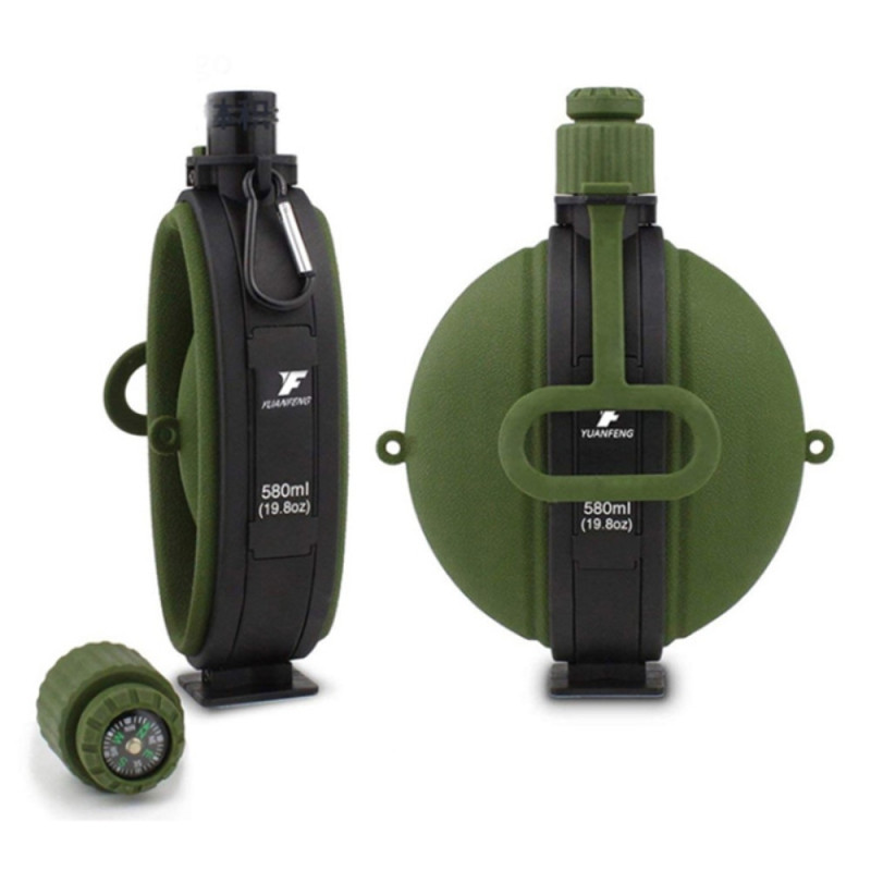 580 ml collapsible silicone water bottle with compass