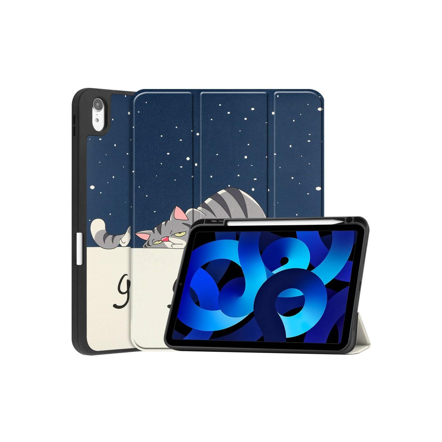 Apple iPad 10.9 2022 Trippelcover med smal passform Pennholder - Katt