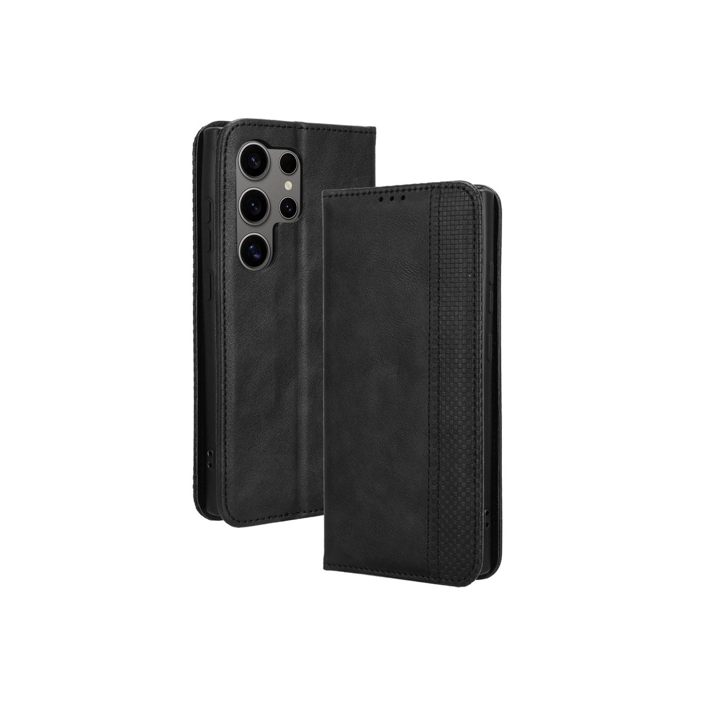 Wallet Stand Flip Phone Case for Samsung Galaxy S24 Ultra - Black