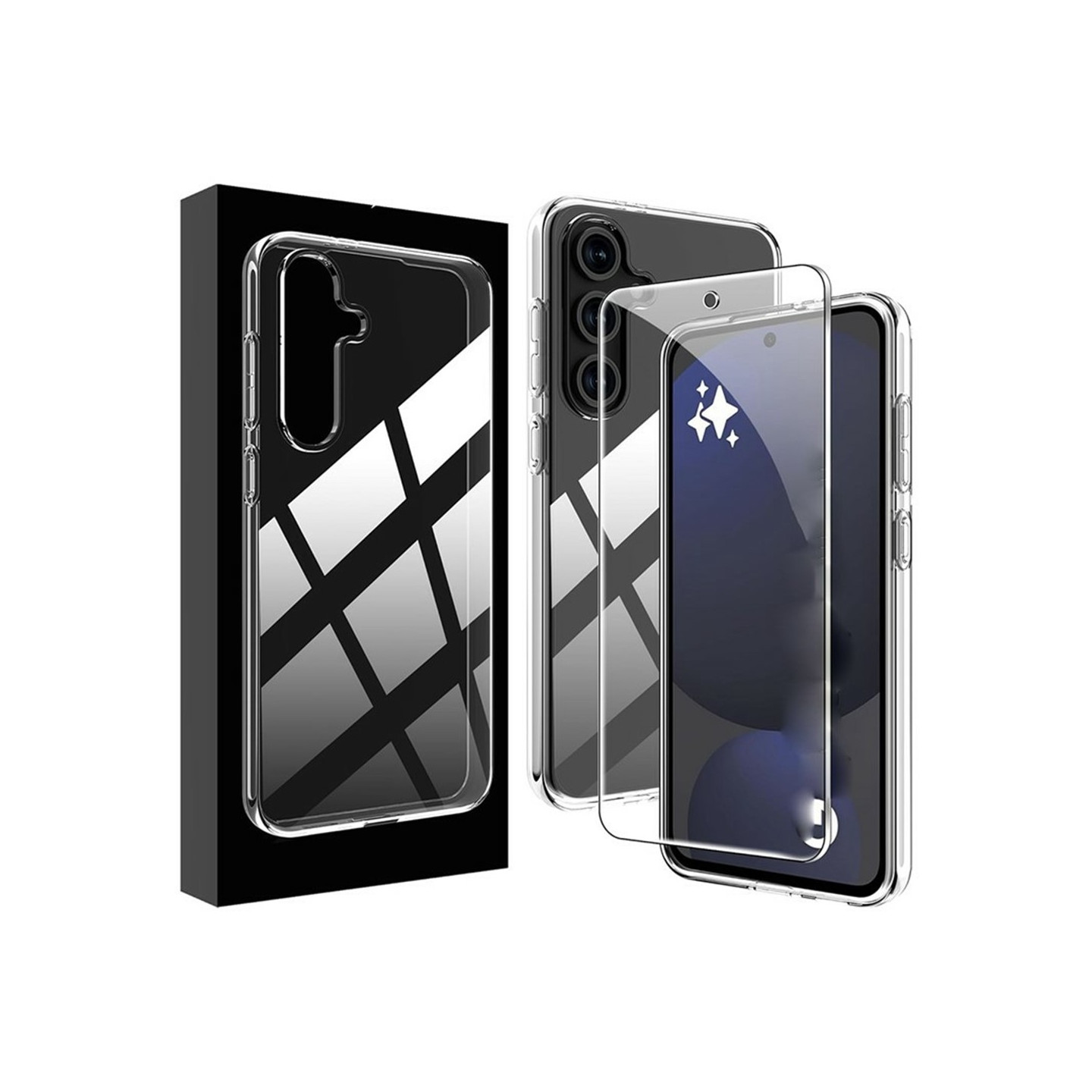 För Samsung Galaxy A26 5G genomskinligt TPU mobilskal + härdat glas