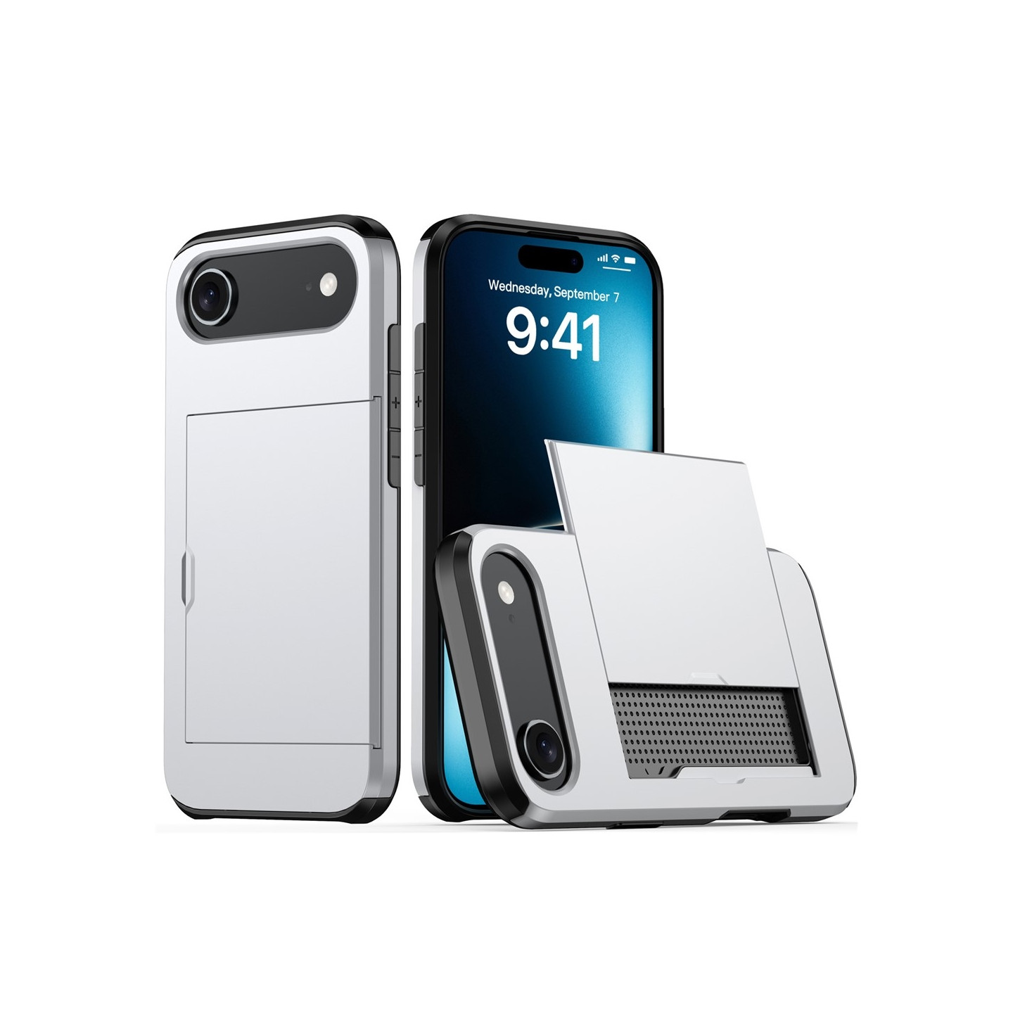 AMORUS For iPhone Air Case with Sliding Card Holder PC TPU Back Cover