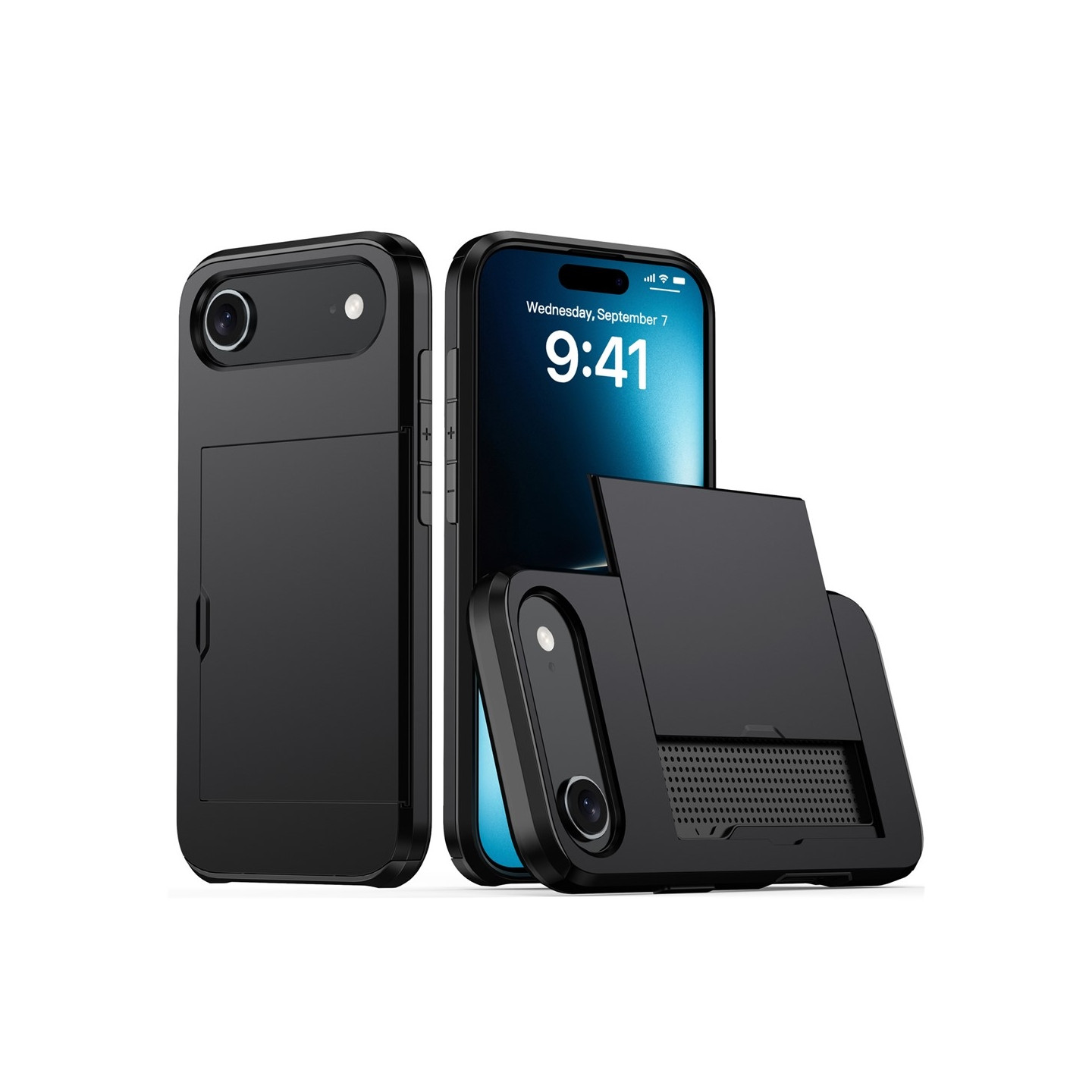 AMORUS For iPhone Air Case with Sliding Card Holder PC TPU Back Cover