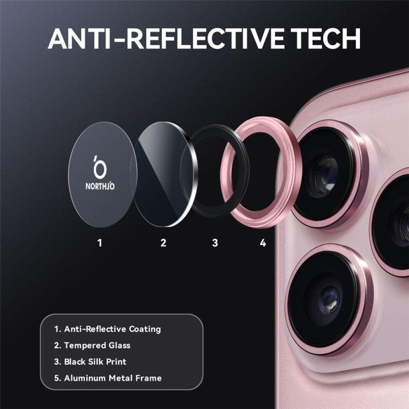 NORTHJO iPhone 17 Pro Max / iPhone 17 Pro Kameralinssin Suojus Karkaistu Lasi Metallirengas