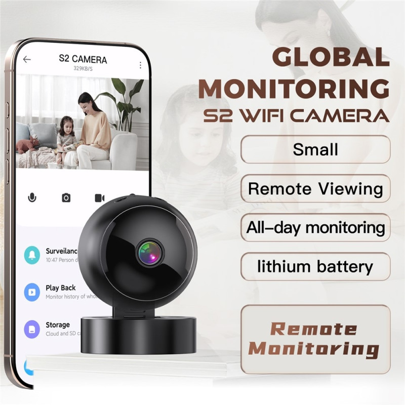 Surveillance Camera WiFi Mini Camera Real Time Remote Monitoring Night Vision 32GB Card