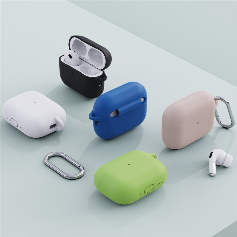 AirPods Pro 3 -kuulokkeille tarkoitettu silikonikuori, integroitu Bluetooth-kuulokkeiden suojus koukulla - Tumman harmaa