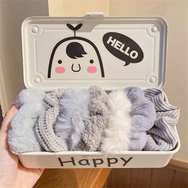 7pcs Plush Hair Ties Hair Bands Fabric Elastic Hair Bands Hair Accessory - Gray