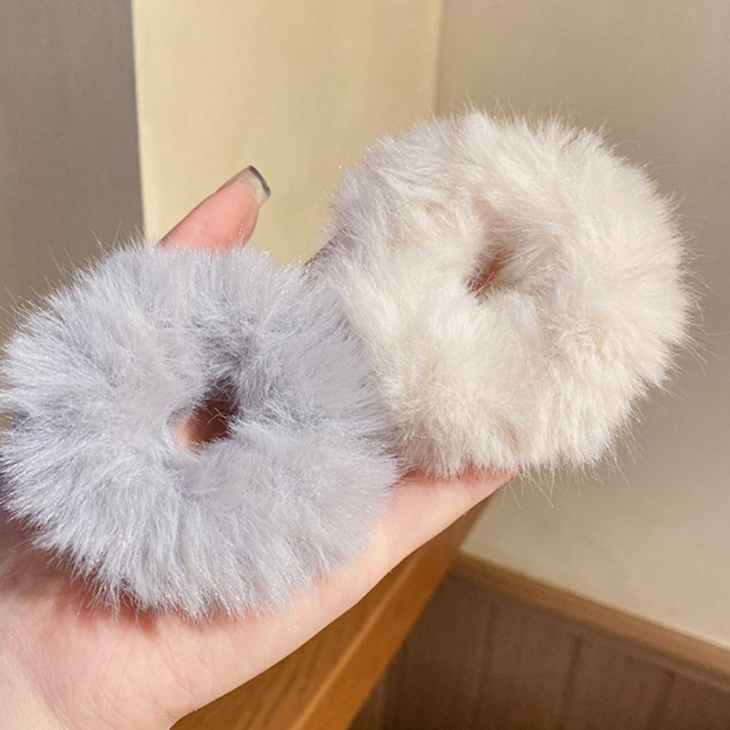 7pcs Plush Hair Ties Hair Bands Fabric Elastic Hair Bands Hair Accessory - Gray