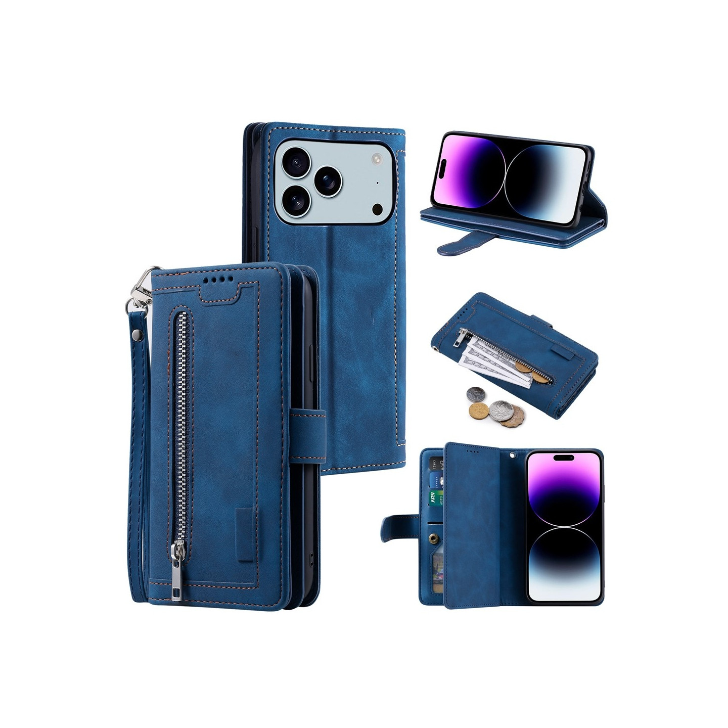 iPhone 17 Pro Max Kuori Vetoketjutaskulla ja 9 Korttipaikalla