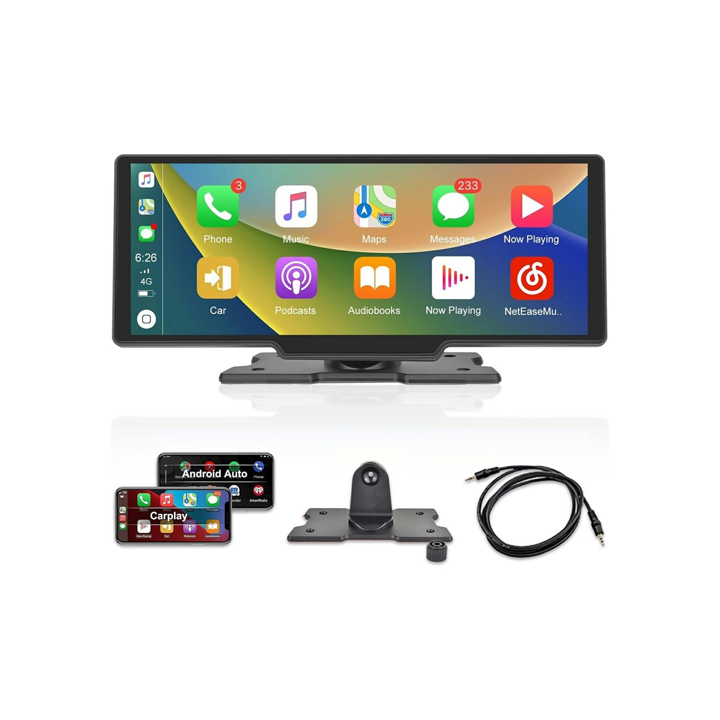 Wireless CarPlay Display 10.3" HD Touchscreen Car Radio CarPlay/Android Auto FM Transmitter