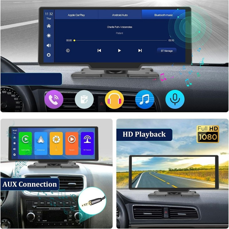 Wireless CarPlay Display 10.3" HD Touchscreen Car Radio CarPlay/Android Auto FM Transmitter
