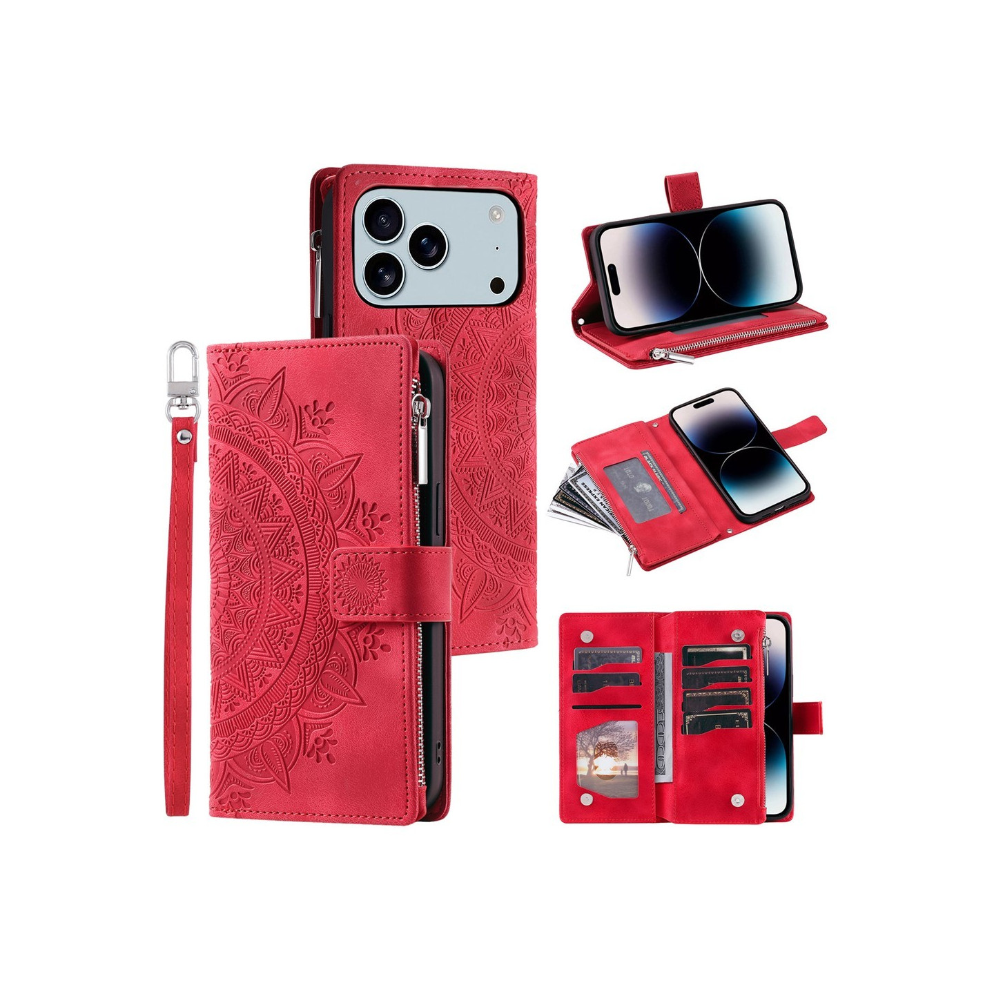 Lommeboketui kompatibelt med iPhone 17 Pro Max deksel etui mandala blomstermønster