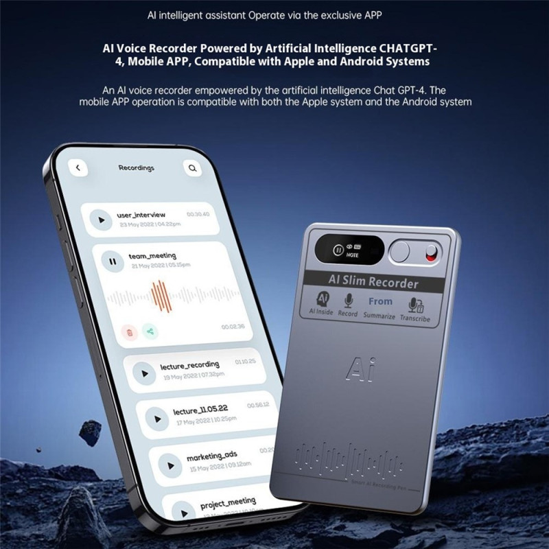 Oversettelse Oversetter ChatGPT-4 stemmeopptaker flerspråklig AI 64 GB