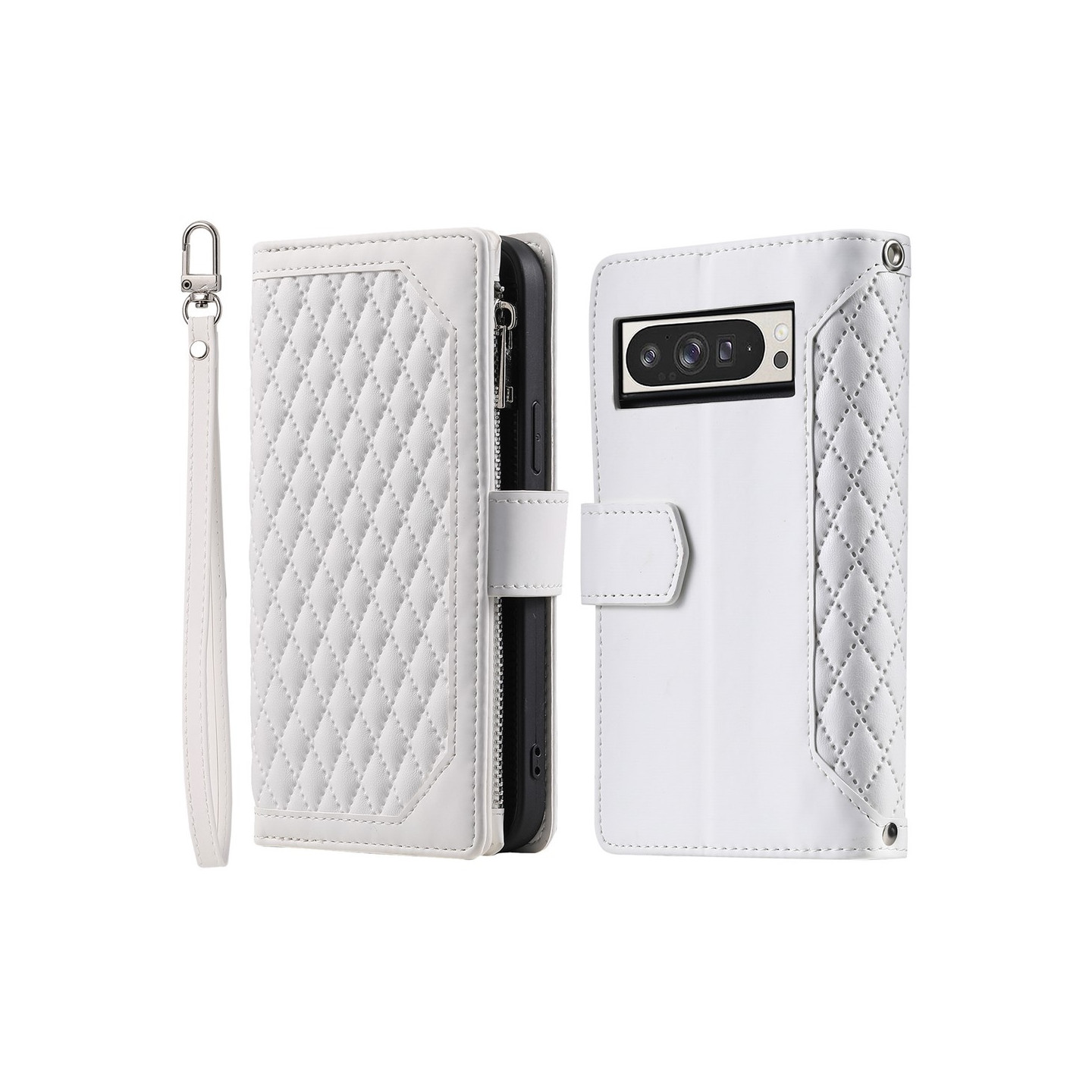 Til Google Pixel 10 Pro XL Lommebok-deksel med glidelås Rhombus Stitching Line Telefonveske