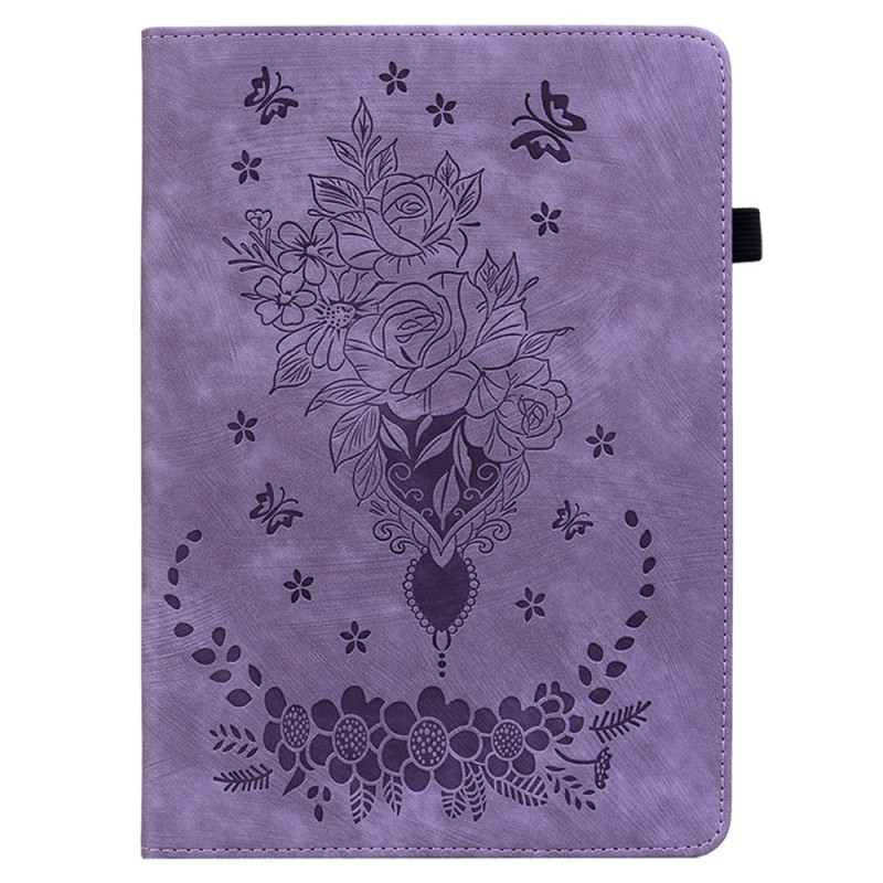 Til Samsung Galaxy Tab A11+ Etui Beskyttelse Med Roseblomst Prægning - Lilla