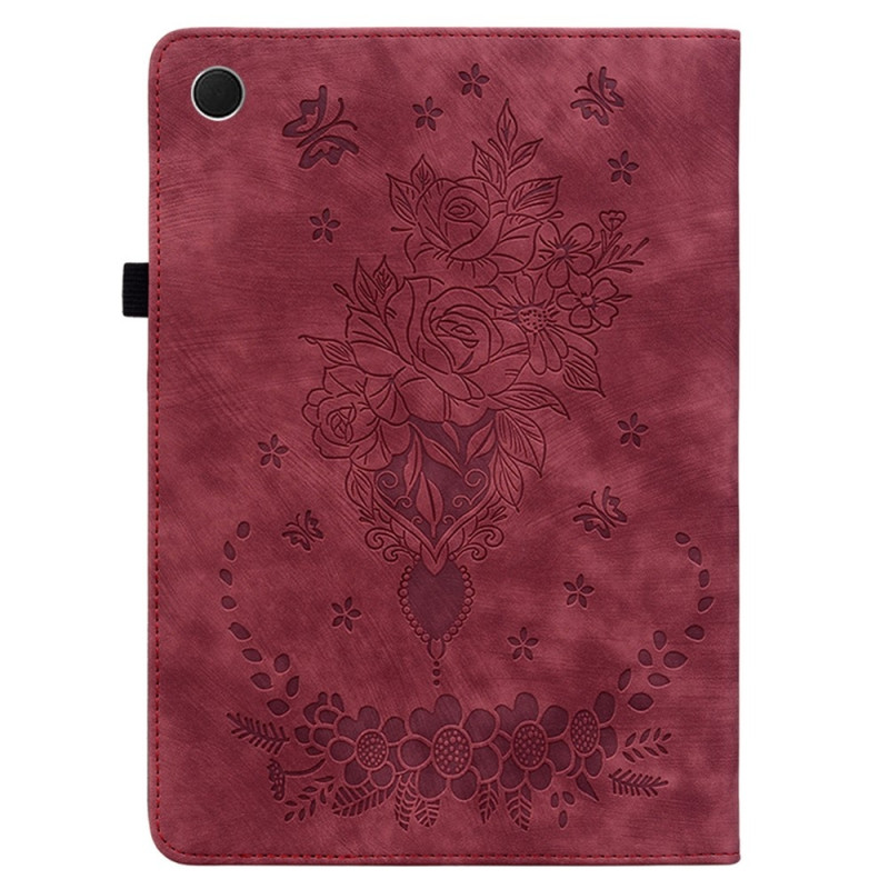 Til Samsung Galaxy Tab A11 Etui Beskyttelse Med Roseblomst Prægning - Rød