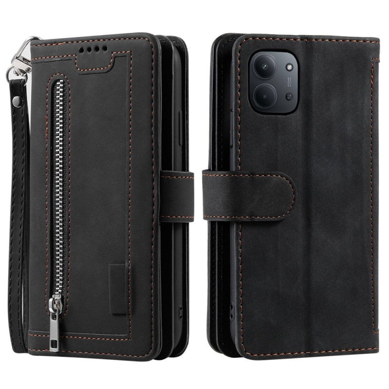 För Xiaomi Redmi 15C Fodral med Dragkedja och 9 Kortplatser – Svart