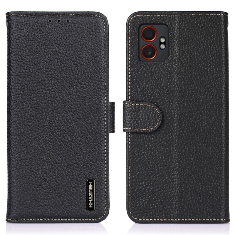 KHAZNEH For Samsung Galaxy XCover7 Pro Etui Ekte Kuskin Lær Flip Telefondeksel - Svart