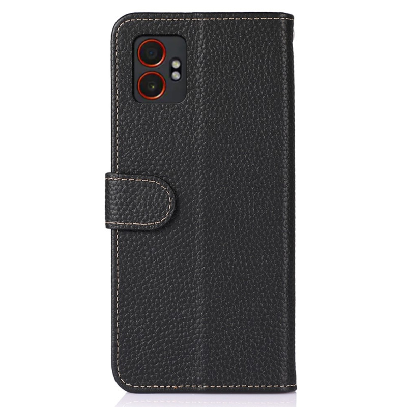 KHAZNEH For Samsung Galaxy XCover7 Pro Etui Ekte Kuskin Lær Flip Telefondeksel - Svart