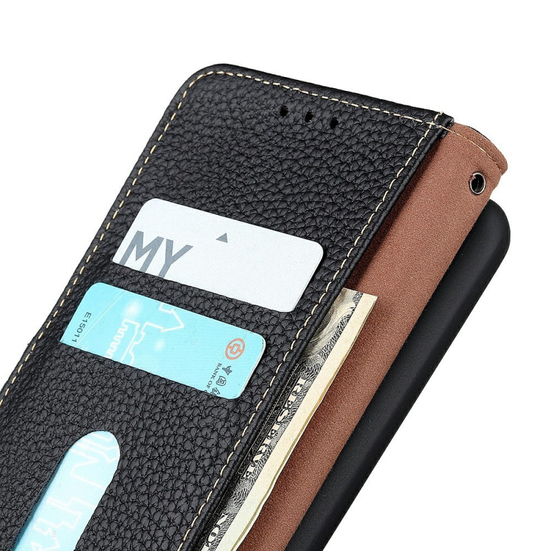 KHAZNEH For Samsung Galaxy XCover7 Pro Case Genuine Cow Leather Flip Phone Cover - Black