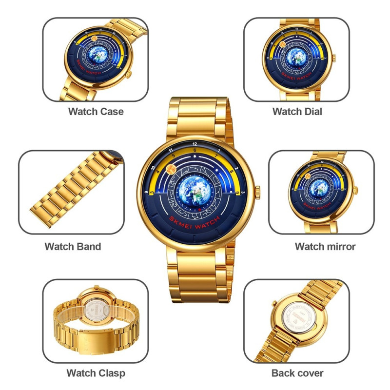 SKMEI Quartz Armbandsklocka Klocka 30M Vattentät Stålband Rund Armbandsur - Guld