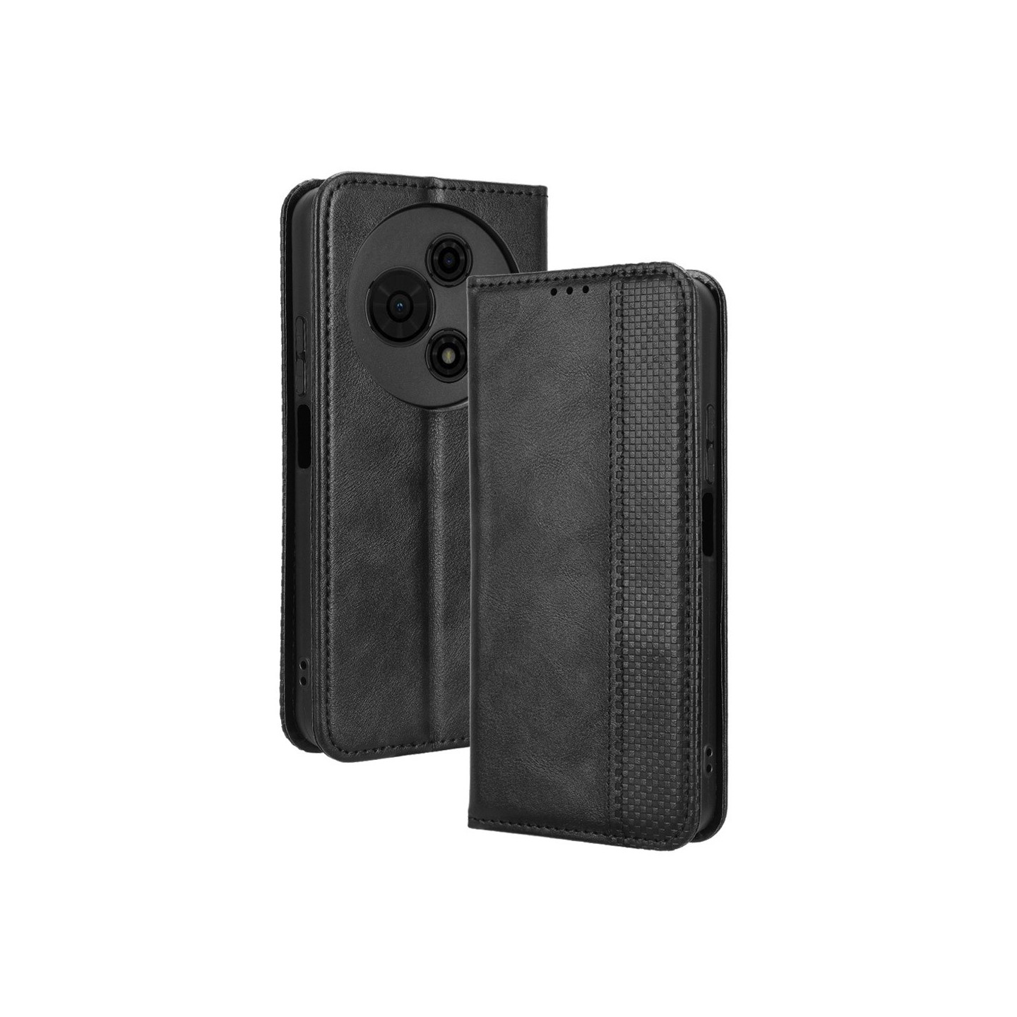 Til TCL 605 4G / 60 SE Etui Pung Stativ Retro Tekstur Telefoncover - Sort