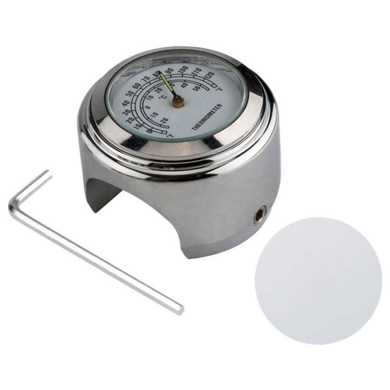 Thermometer For Motorcycle 22-25.4mm Handlebar Luminous - Silver Shell White Dial