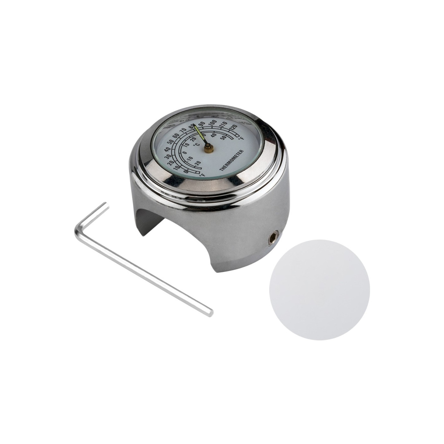 Thermometer For Motorcycle 22-25.4mm Handlebar Luminous - Silver Shell White Dial