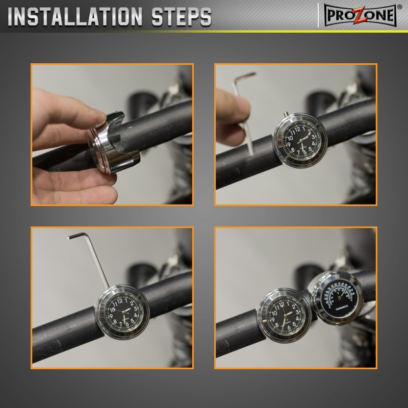 Termometer För Motorcykel 22-25.4mm Styre Lysande - Silver skal vit urtavla